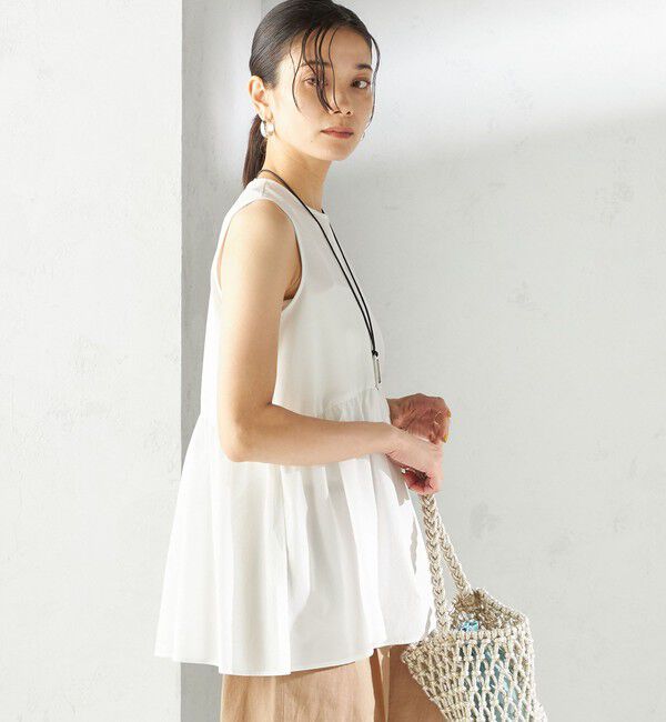 SHIPS for women「〈接触冷感 / 撥水加工〉TEX BRID(R)タフタ ギャザー ノースリーブ ブラウス」|シャツ・ブラウス|