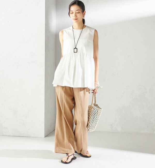 SHIPS for women「〈接触冷感 / 撥水加工〉TEX BRID(R)タフタ ギャザー ノースリーブ ブラウス」|シャツ・ブラウス|