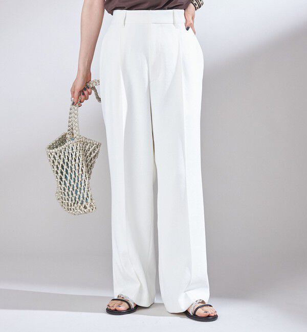 SHIPS for women「〈UVカット / 吸水速乾 / 手洗い可能〉合繊 タック センター プレス パンツ」|スラックス|