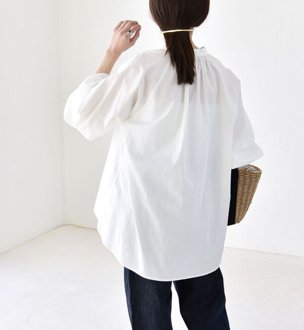 quaranciel「quaranciel:〈洗濯機可能〉REPREVE バンドカラー ギャザー パフ シャツ ブラウス」|シャツ・ブラウス|