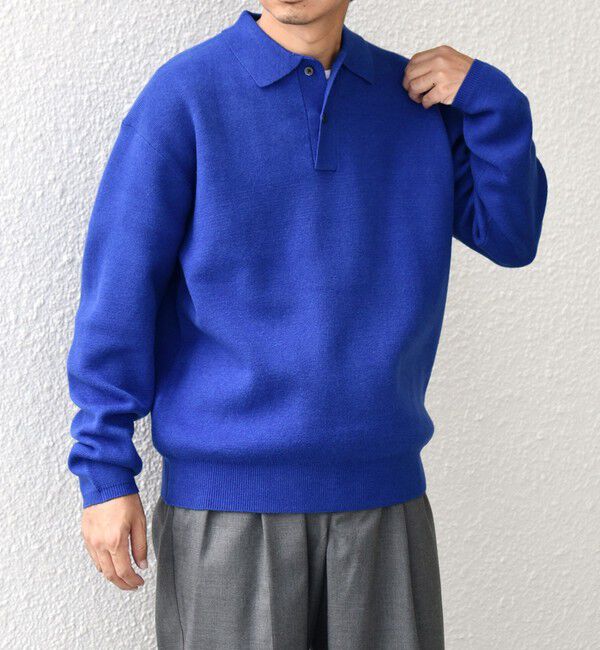 SHIPS any「SHIPS any:〈手洗い可能〉ハイゲージ ミラノリブ ブラッシュド リラックス ニット ポロ◇」|ニット・セーター|ブルー