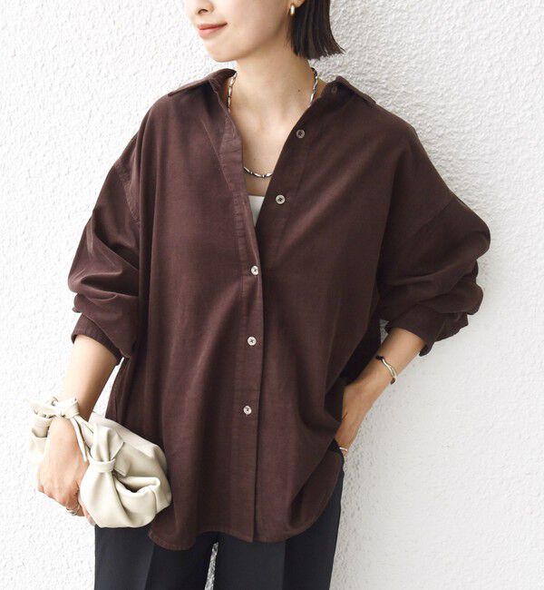 SHIPS for women「【WEB限定】〈洗濯機可能〉コーデュロイ ギャザー シャツ 羽織」|シャツ・ブラウス|ブラウン