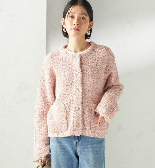 SHIPS for women「〈手洗い可能〉ミックスカラー ニット ジャケット」|ノーカラージャケット|