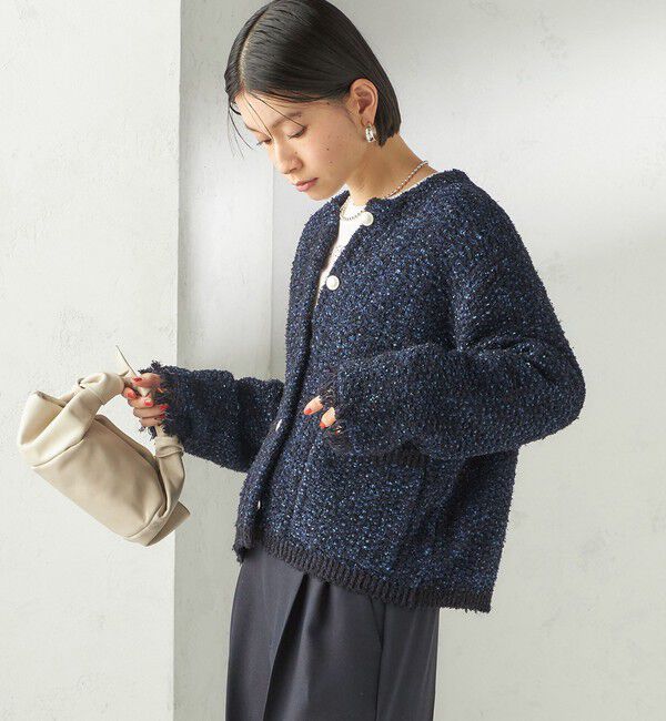 SHIPS for women「〈手洗い可能〉ミックスカラー ニット ジャケット」|ノーカラージャケット|