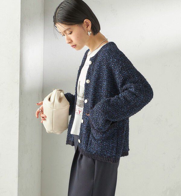 SHIPS for women「〈手洗い可能〉ミックスカラー ニット ジャケット」|ノーカラージャケット|