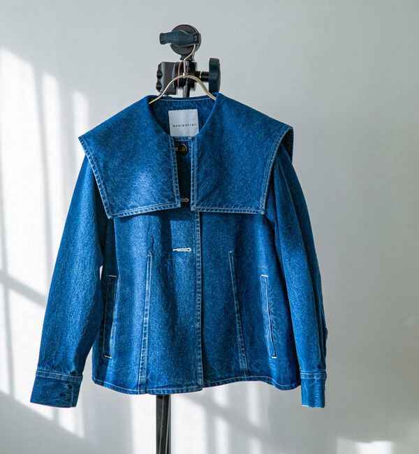 quaranciel「quaranciel:〈洗濯機可能〉セーラーカラー デニム ブルゾン」|デニムジャケット|ブルー