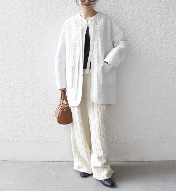 SHIPS any「SHIPS any: キルティング ステッチ ノーカラー ミディ コート」|ノーカラーコート|