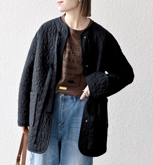 SHIPS any「SHIPS any: キルティング ステッチ ノーカラー ミディ コート」|ノーカラーコート|