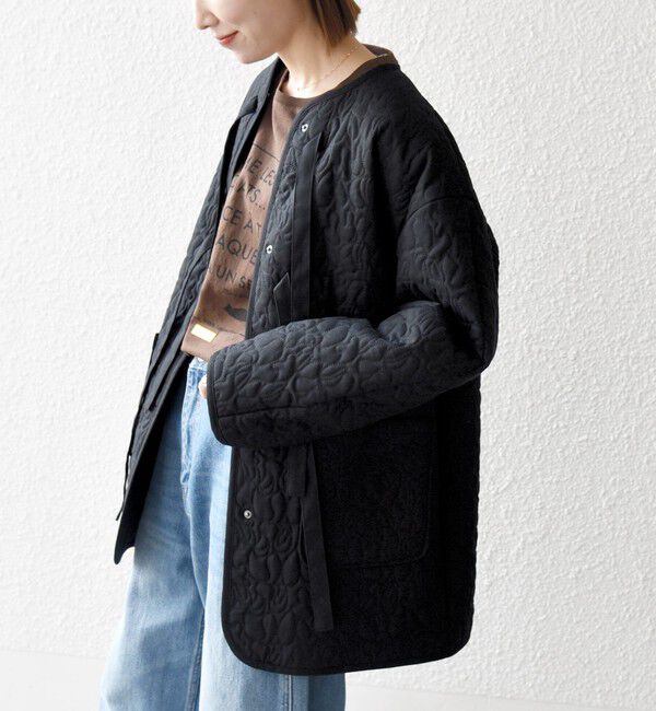 SHIPS any「SHIPS any: キルティング ステッチ ノーカラー ミディ コート」|ノーカラーコート|