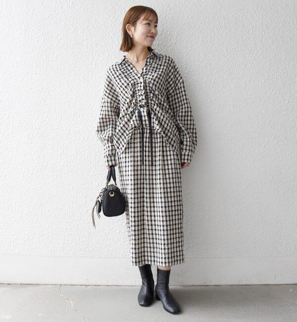 SHIPS any「SHIPS any:〈洗濯機可能〉ギンガムチェック サッカー ドロスト シャツ ブラウス」|シャツ・ブラウス|