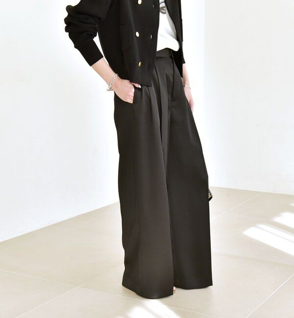 quaranciel「quaranciel:〈手洗い可能〉サテン ワイド ストレート スラックス」|その他|