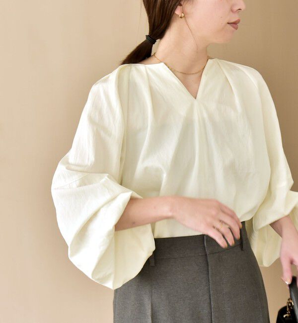 quaranciel「quaranciel:〈洗濯機可能〉ツイル スキッパー ボリューム ブラウス」|シャツ・ブラウス|