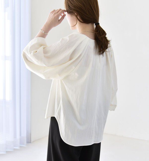 quaranciel「quaranciel:〈洗濯機可能〉ツイル スキッパー ボリューム ブラウス」|シャツ・ブラウス|