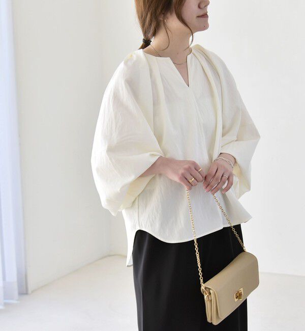 quaranciel「quaranciel:〈洗濯機可能〉ツイル スキッパー ボリューム ブラウス」|シャツ・ブラウス|