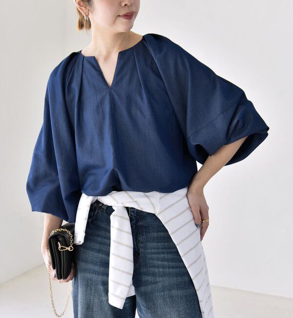 quaranciel「quaranciel:〈洗濯機可能〉ツイル スキッパー ボリューム ブラウス」|シャツ・ブラウス|