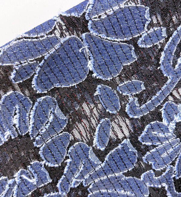 quaranciel「quaranciel:〈手洗い可能〉デニム フラワー レース バンドカラー シャツ」|シャツ・ブラウス|