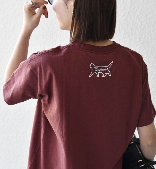 SHIPS any「【SHIPS any別注】Collegiate Pacific:〈洗濯機可能〉V ガゼット プリント & 刺繍 Tシャツ」|Tシャツ・カットソー|ブラウン