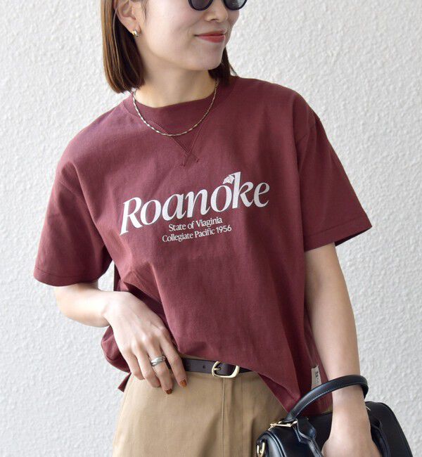 SHIPS any「【SHIPS any別注】Collegiate Pacific:〈洗濯機可能〉V ガゼット プリント & 刺繍 Tシャツ」|Tシャツ・カットソー|