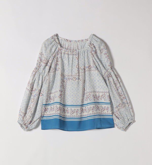 quaranciel「quaranciel:〈洗濯機可能〉フラワー スカーフ プリント ギャザー パフ ブラウス」|シャツ・ブラウス|