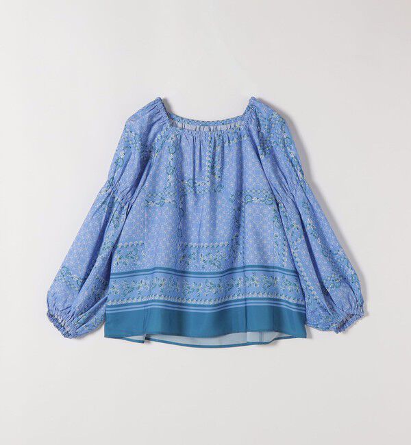 quaranciel「quaranciel:〈洗濯機可能〉フラワー スカーフ プリント ギャザー パフ ブラウス」|シャツ・ブラウス|