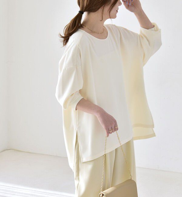 quaranciel「《予約》quaranciel:〈洗濯機可能〉ジョーゼット ニュアンス  T-ブラウス」|シャツ・ブラウス|ナチュラル