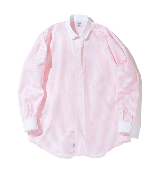 SHIPS「Southwick: コットン ボールド ストライプ ラウンド カラー シャツ」|シャツ・ブラウス|ピンク