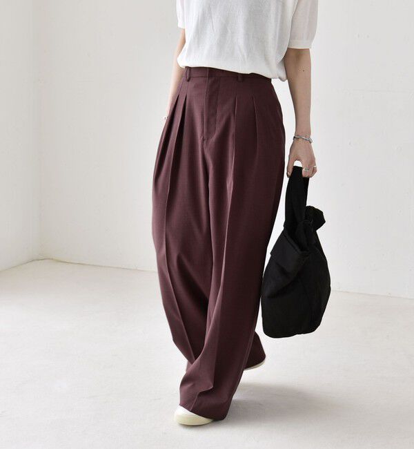 quaranciel「《予約》quaranciel:〈洗濯機可能〉CALCULO(R)使用 イージー タック ワイド パンツ」|その他|ブラウン