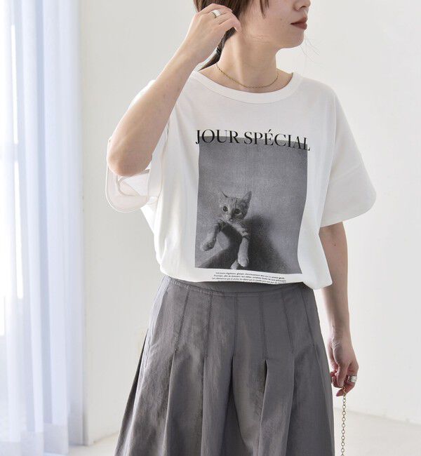 quaranciel「《予約》quaranciel:〈接触冷感/汗染み防止加工/洗濯機可能〉CAT プリント TEE」|Tシャツ・カットソー|