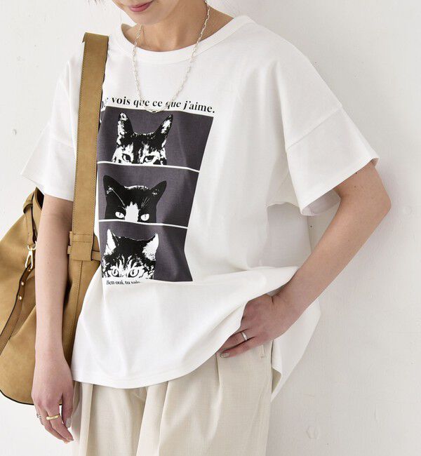 quaranciel「《予約》quaranciel:〈接触冷感/汗染み防止加工/洗濯機可能〉CAT プリント TEE」|Tシャツ・カットソー|ホワイト系2