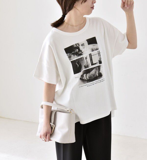 quaranciel「《予約》quaranciel:〈接触冷感/汗染み防止加工/洗濯機可能〉CAT プリント TEE」|Tシャツ・カットソー|ホワイト系3