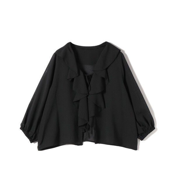 SHIPS Colors 「SHIPS Colors:〈手洗い可能〉メッシュ 羽織り ラッフル シャツ」|シャツ・ブラウス|ブラック