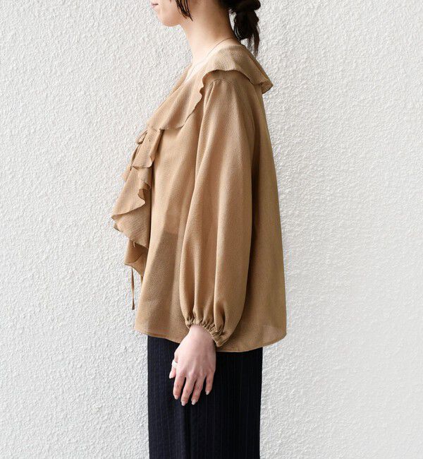 SHIPS Colors 「SHIPS Colors:〈手洗い可能〉メッシュ 羽織り ラッフル シャツ」|シャツ・ブラウス|