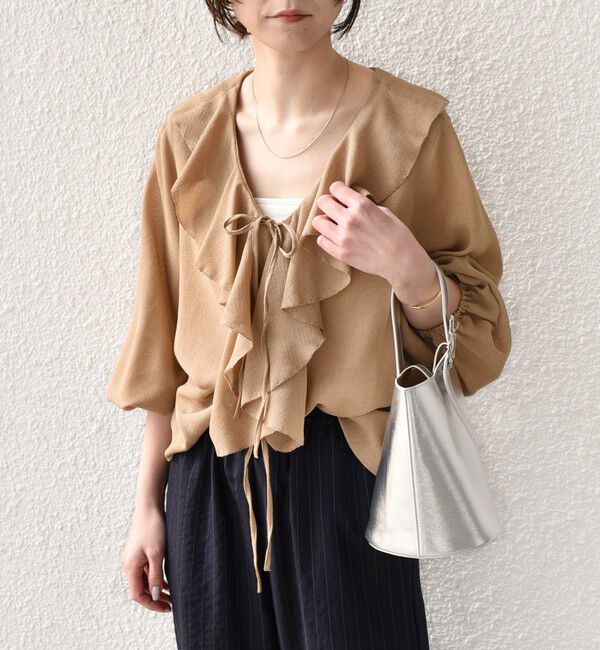 SHIPS Colors 「SHIPS Colors:〈手洗い可能〉メッシュ 羽織り ラッフル シャツ」|シャツ・ブラウス|