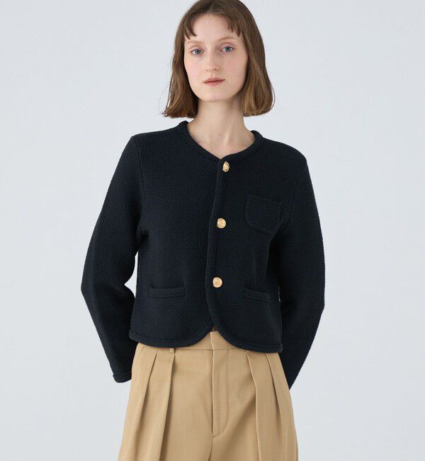 MACPHEE「モスライクステッチ クルーネックジャケット」|ノーカラージャケット|