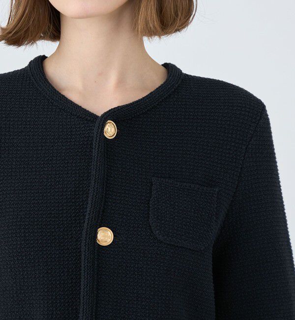 MACPHEE「モスライクステッチ クルーネックジャケット」|ノーカラージャケット|