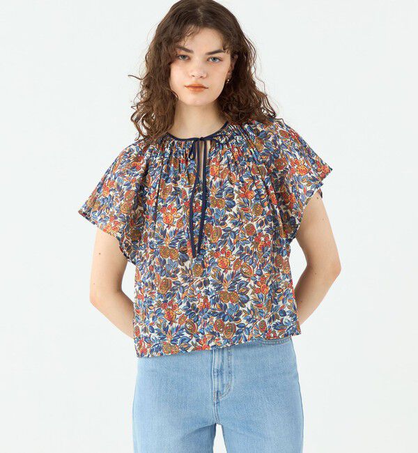 SOULEIADO「ポリエステルプリント ギャザーフレアブラウス」|シャツ・ブラウス|