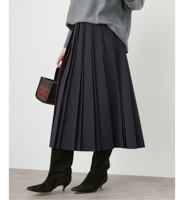 IENA「ストレッチプリーツスカート」|スカート|ネイビー