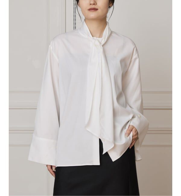 IENA LA BOUCLE「IENA LA BOUCLE コットンフロンタブルボウタイブラウス」|シャツ・ブラウス|ホワイト