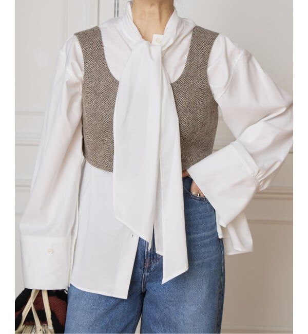 IENA LA BOUCLE「IENA LA BOUCLE コットンフロンタブルボウタイブラウス」|シャツ・ブラウス|