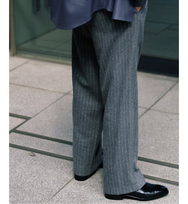 EDIFICE「m&rsquo;s braque (エムズ ブラック) TUCK WIDE BUGGY パンツ(ストライプ)」|スラックス|グレーA