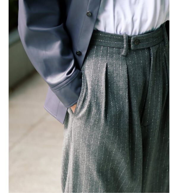 EDIFICE「m&rsquo;s braque (エムズ ブラック) TUCK WIDE BUGGY パンツ(ストライプ)」|スラックス|