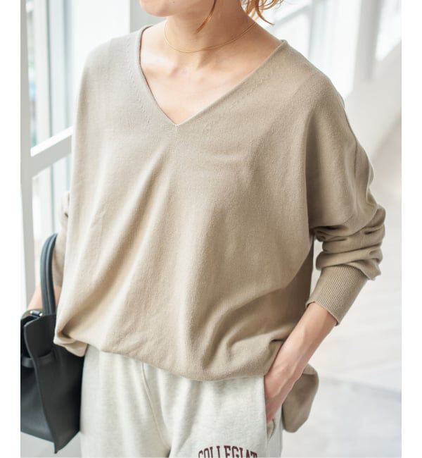 Spick and Span「コットンバルキーヤーンルーズVネックプルオーバー」|ニット・セーター|ベージュ