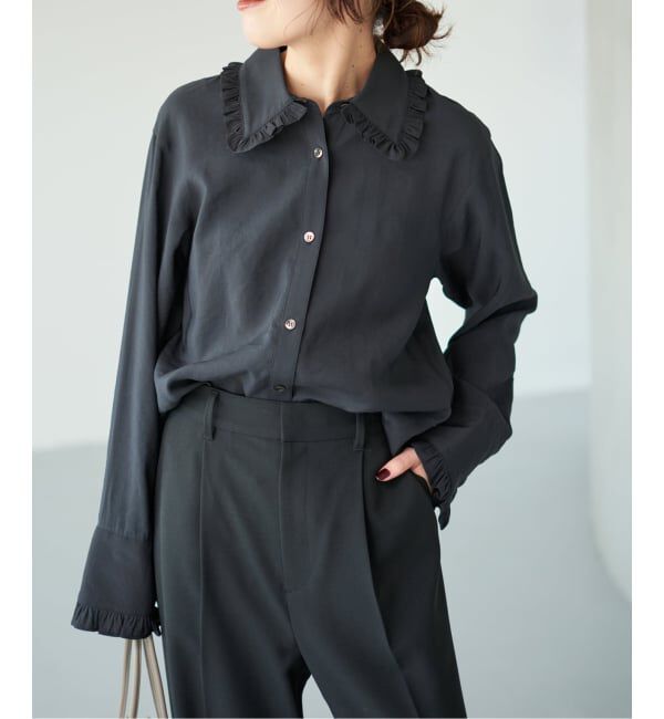 Spick and Span「《WEB限定 / 追加》フリルカラーブラウス」|シャツ・ブラウス|ブラック