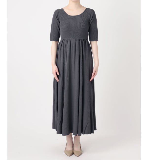 NOBLE「《予約》デコルテネックフィット&フレアニットワンピース」|ワンピース|