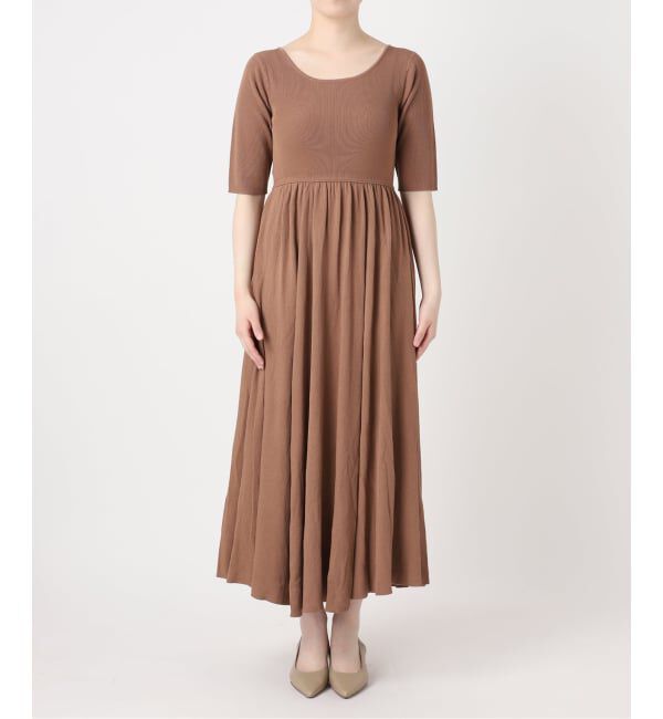 NOBLE「《予約》デコルテネックフィット&フレアニットワンピース」|ワンピース|