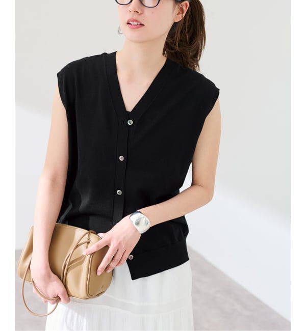 FRAMeWORK「≪予約≫シルク混綿麻ノースリーブ2WAYカーディガン」|カーディガン|ブラック