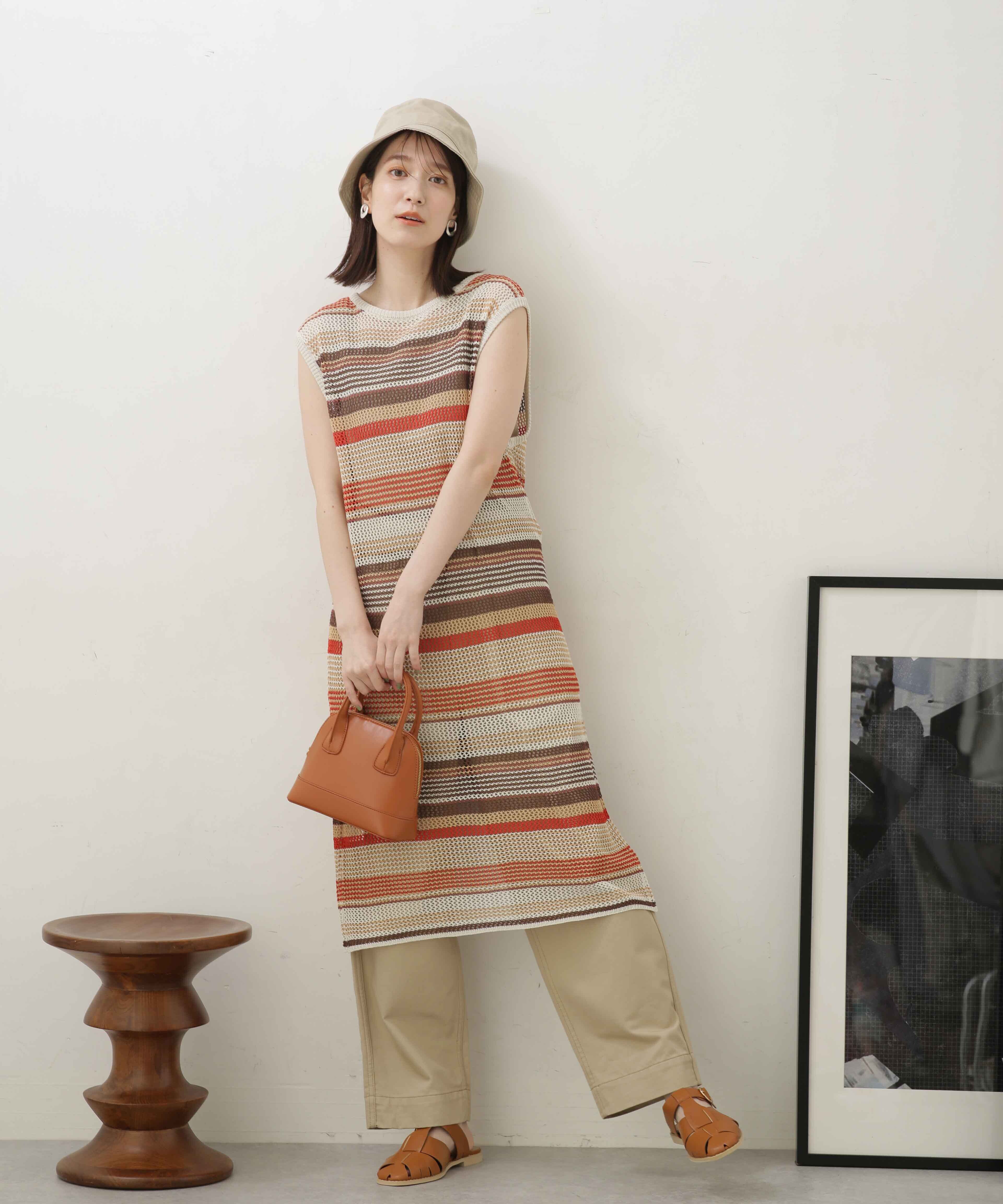 nano･universe「LB.04/前後2wayボーダーメッシュニットジレワンピース」|ニット・セーター|