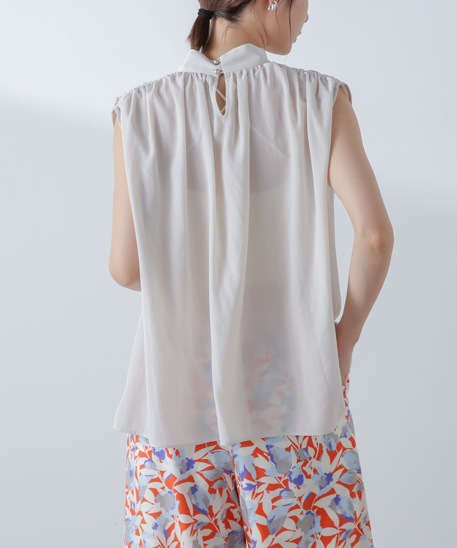 nano･universe「ショルダーギャザーボウタイブラウス」|シャツ・ブラウス|