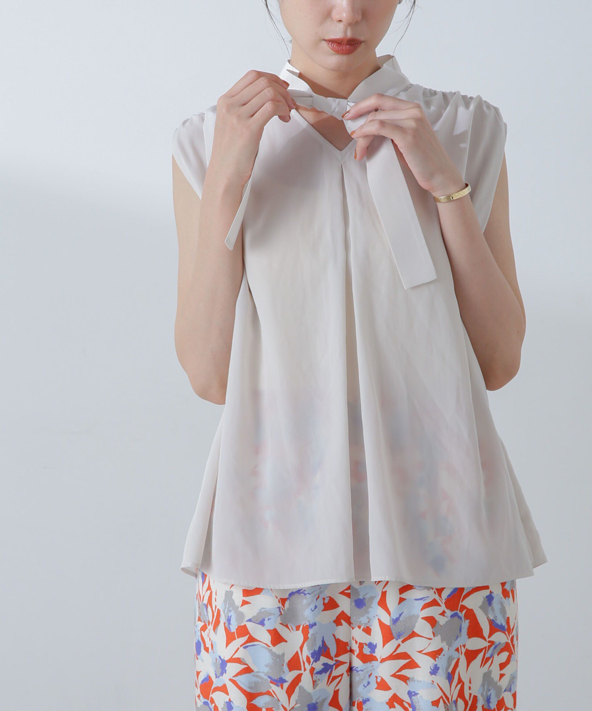 nano･universe「ショルダーギャザーボウタイブラウス」|シャツ・ブラウス|