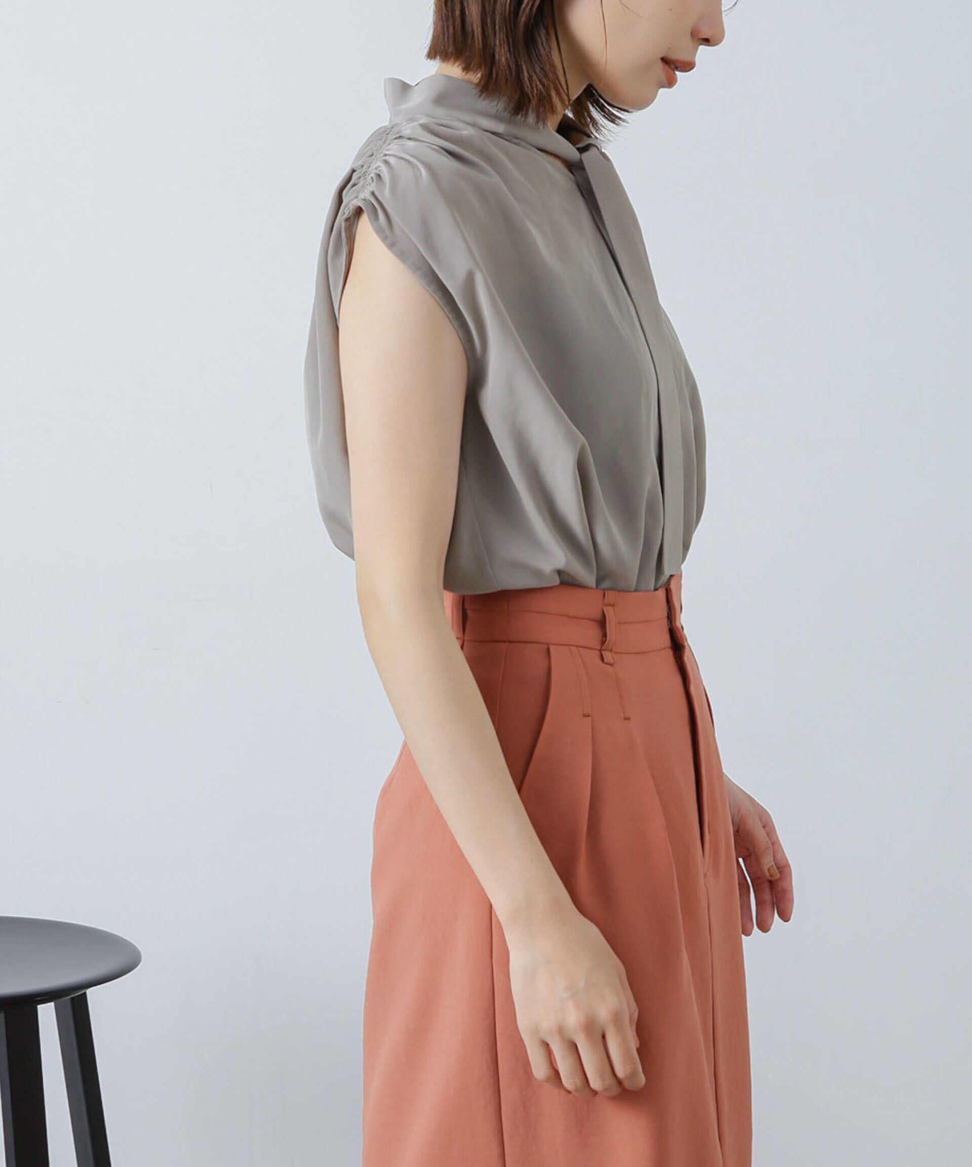 nano･universe「ショルダーギャザーボウタイブラウス」|シャツ・ブラウス|